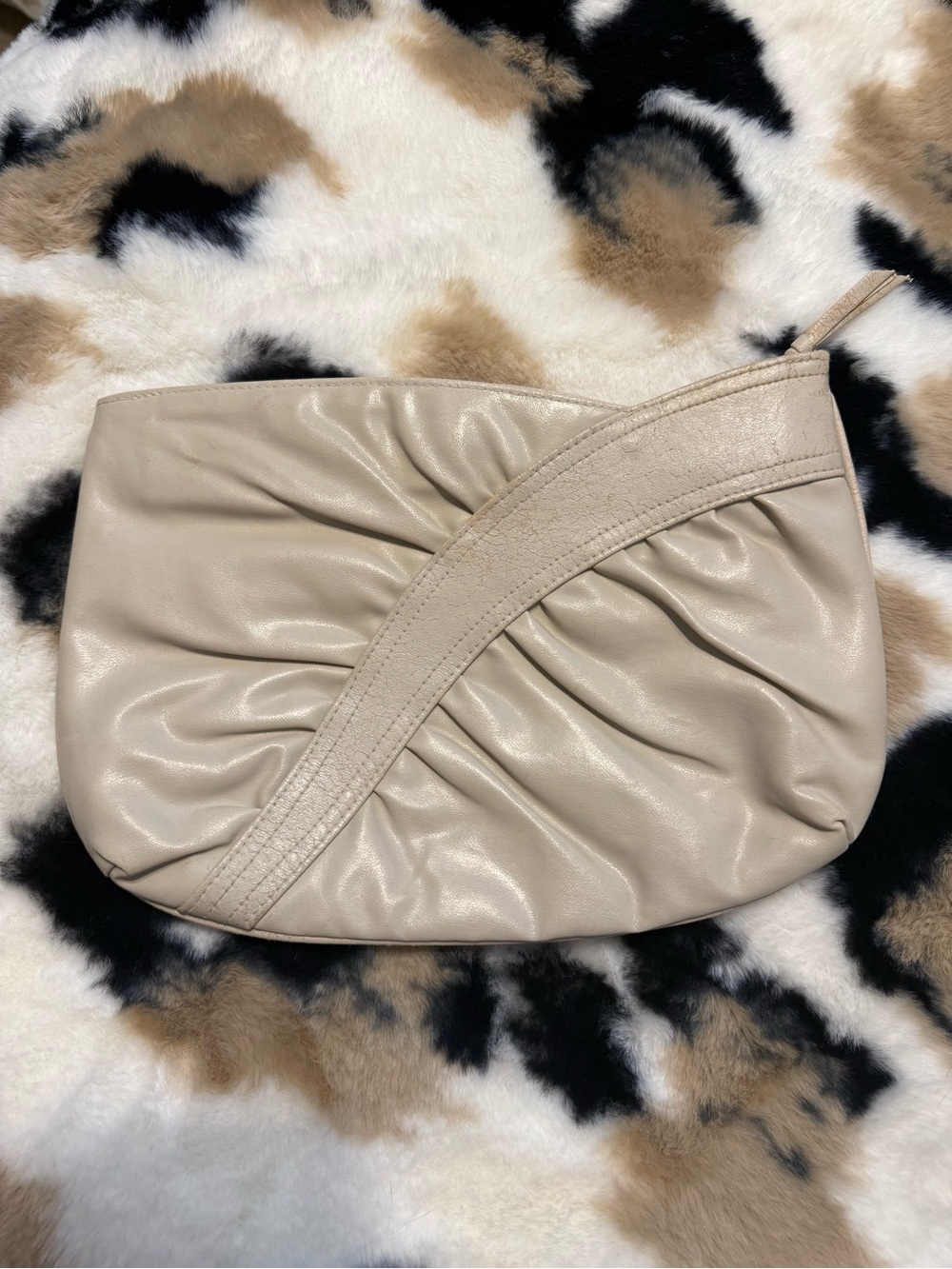 Ruched Neutral Faux-Leather Wristlet Clutch